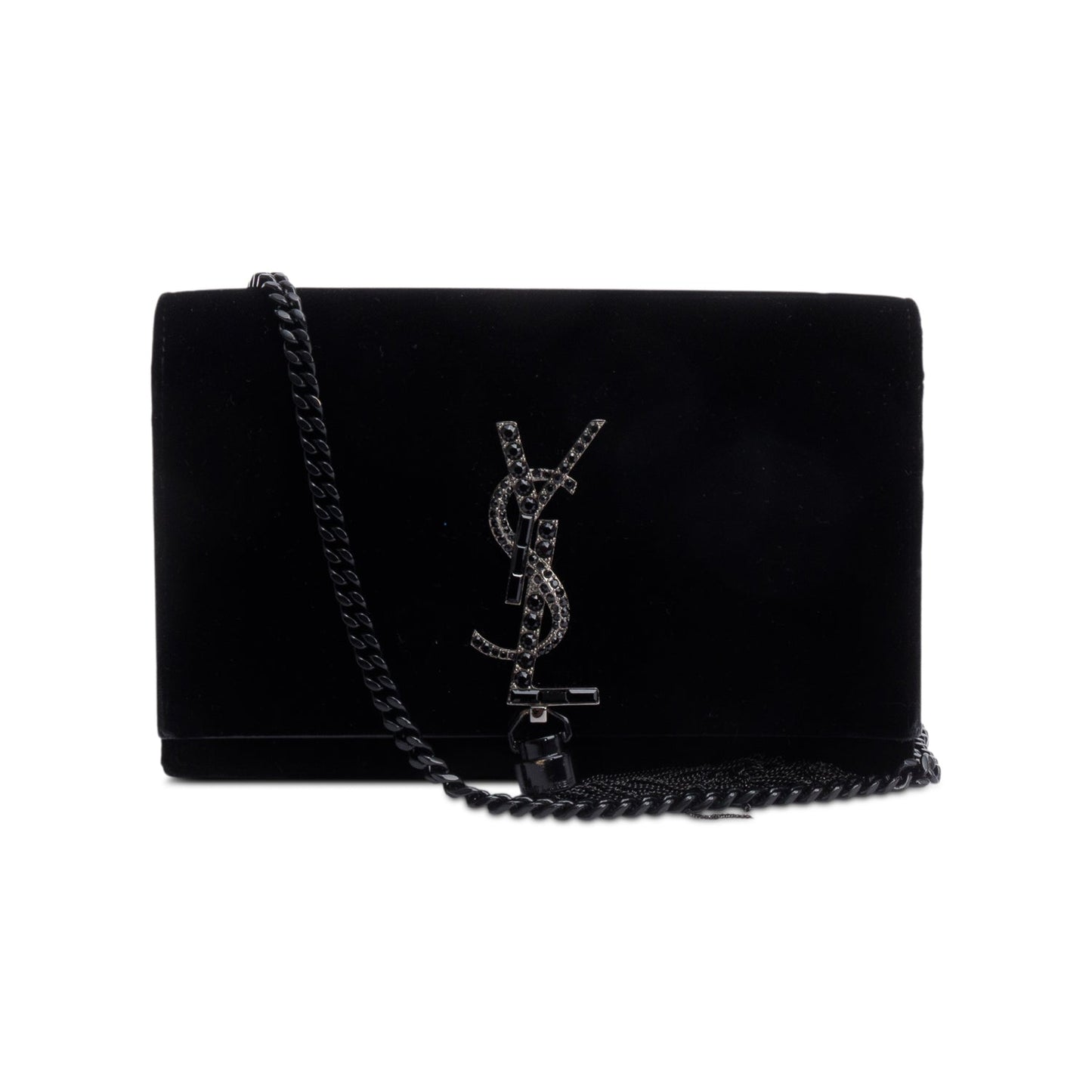 YSL Saint Laurent Velvet Crystal Kate Tassel Bag Black Small Travel Bag