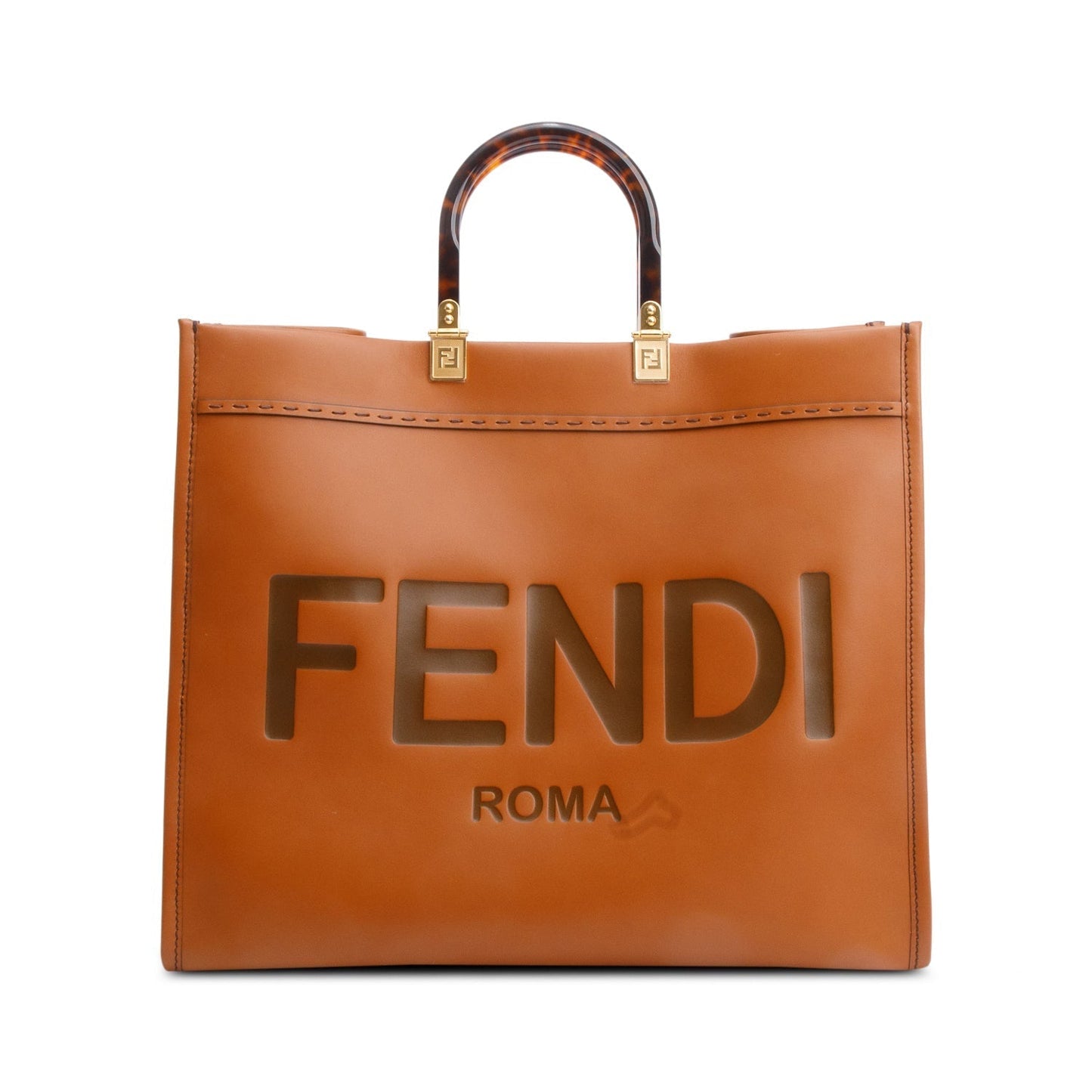 Fendi Calfskin Sunshine Tote Bag Leather Brown