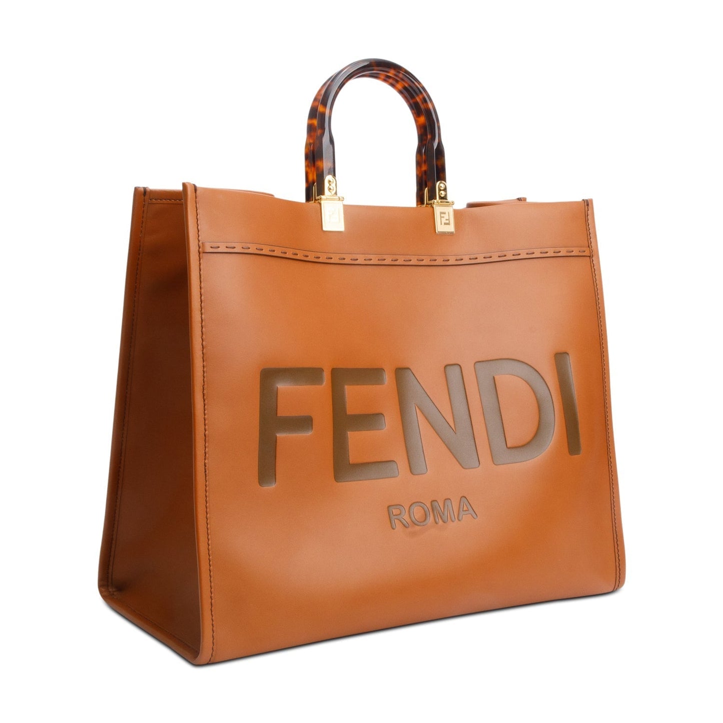 Fendi Calfskin Sunshine Tote Bag Leather Brown