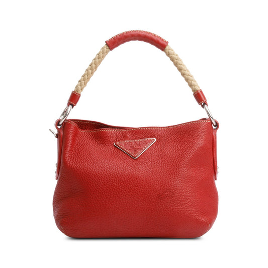 Prada Vitello Daino Rope Handle Bag Leather Red Travel Bag