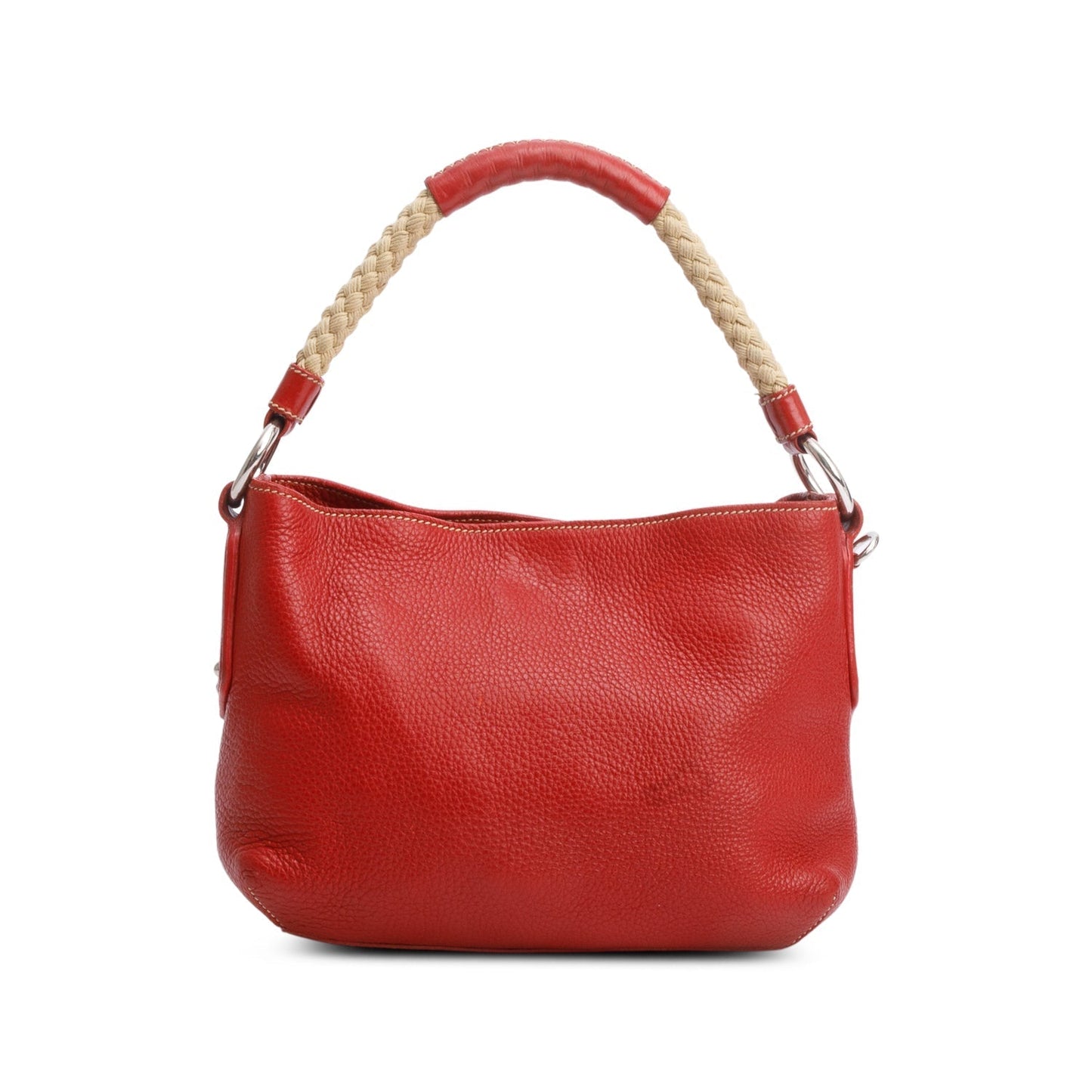 Prada Vitello Daino Rope Handle Bag Leather Red Travel Bag