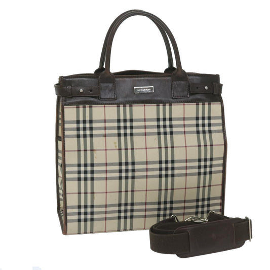 Burberry Luxury Nova Check Shoulder Bag Auth Canvas Nylon Beige