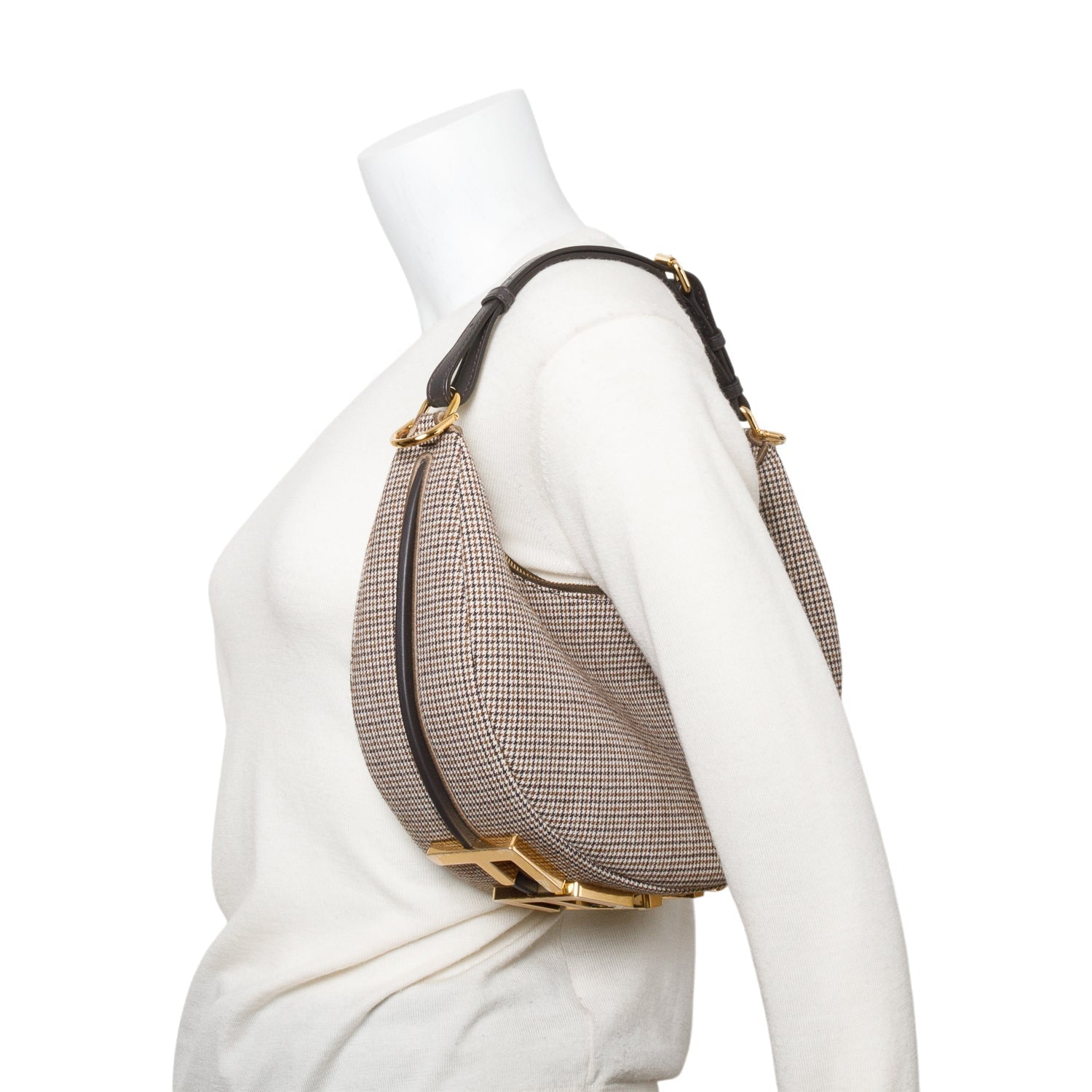 Fendi Houndstooth Wool graphy Bag Brown Small Travel Bag