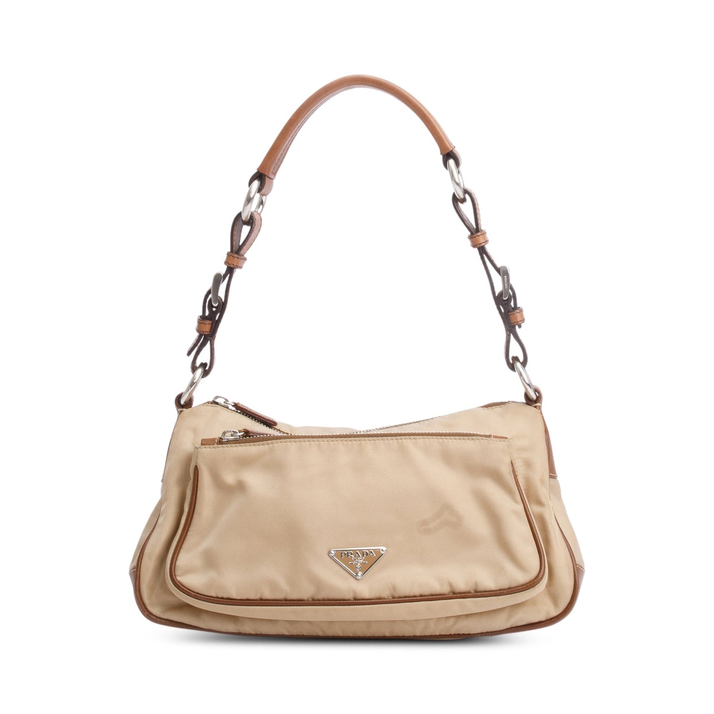 Prada Saffiano Trimmed Tessuto Shoulder Bag Nylon Brown