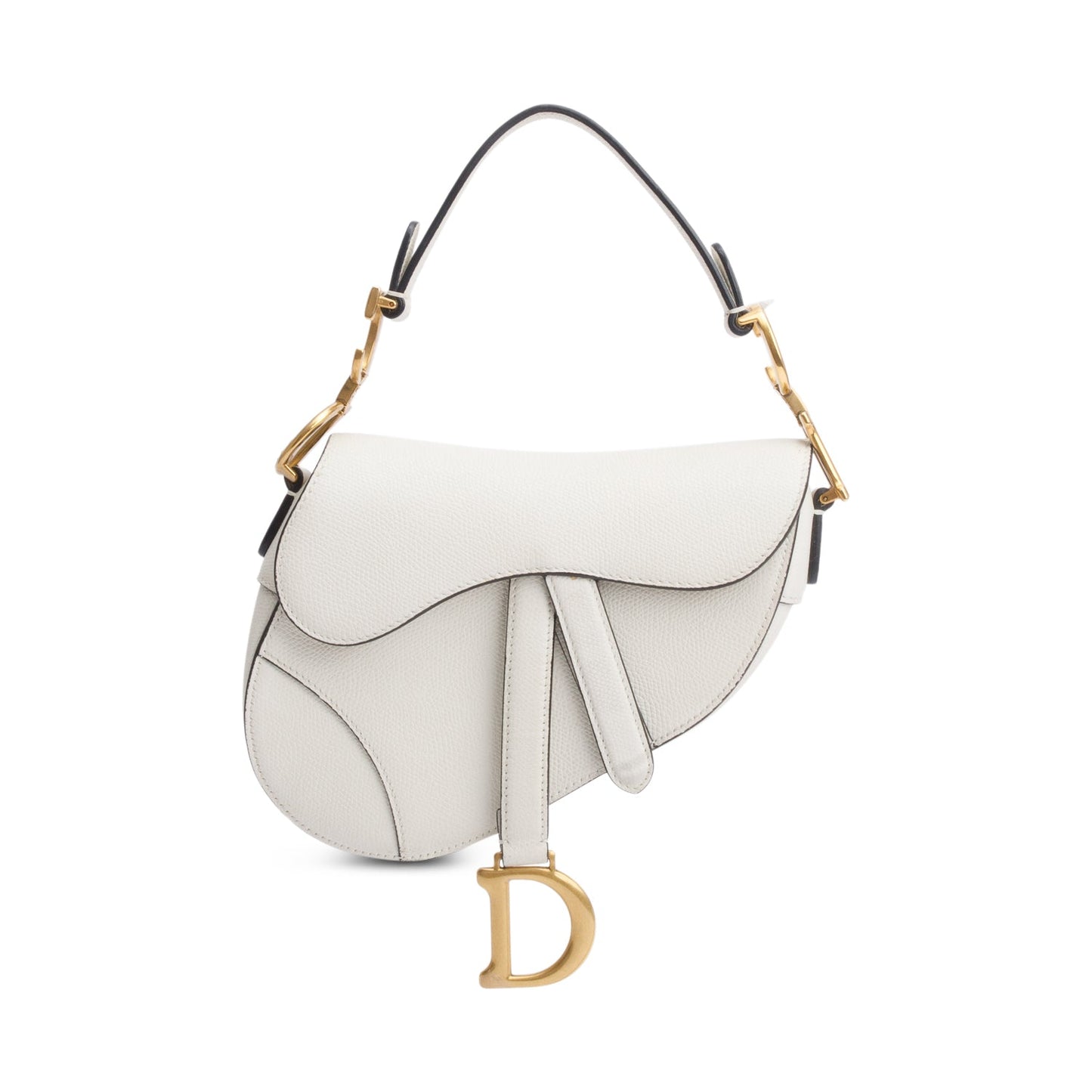 Dior Christian Grained Calfskin Saddle Bag Leather White Travel Bag