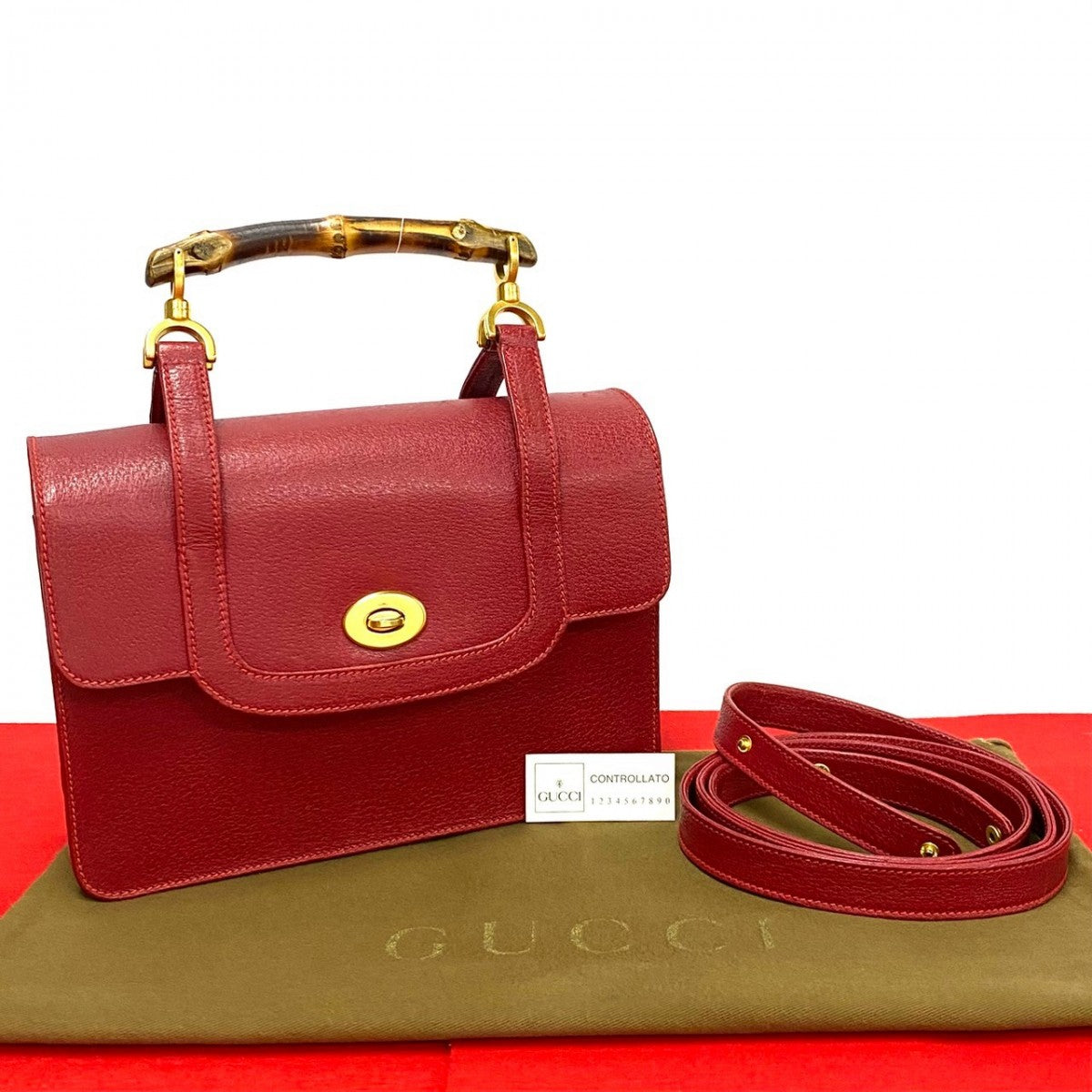 Gucci Bamboo Old Leather Red Shoulder Bag