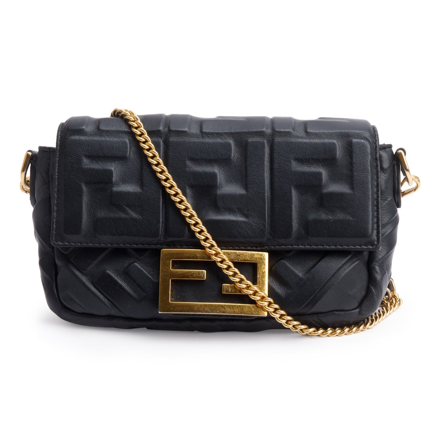 Fendi Ff Embossed Nappa Be Baguette Bag Leather Black Travel Bag