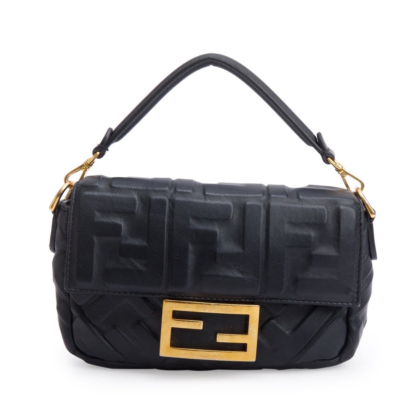 Fendi Ff Embossed Nappa Be Baguette Bag Leather Black Travel Bag