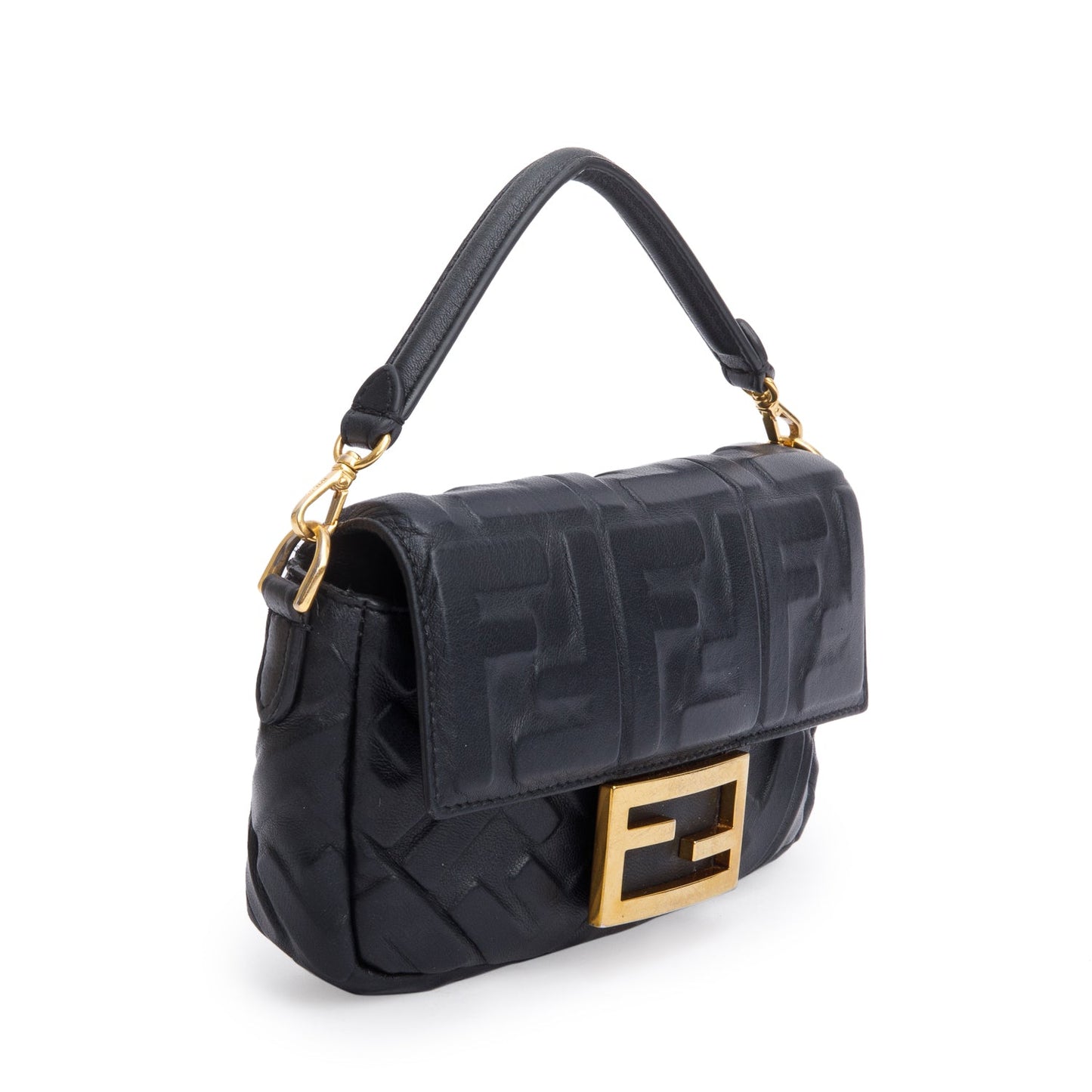 Fendi Ff Embossed Nappa Be Baguette Bag Leather Black Travel Bag