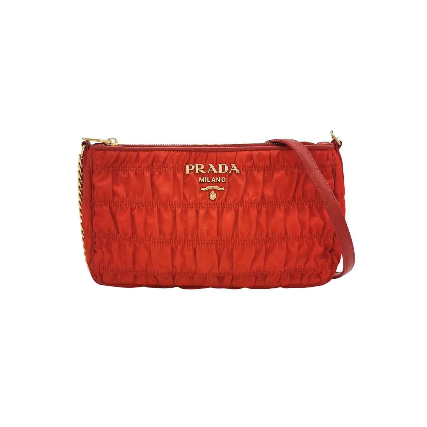 Prada Tessuto Gaufre Crossbody Bag With Tone Hardware Nylon Red