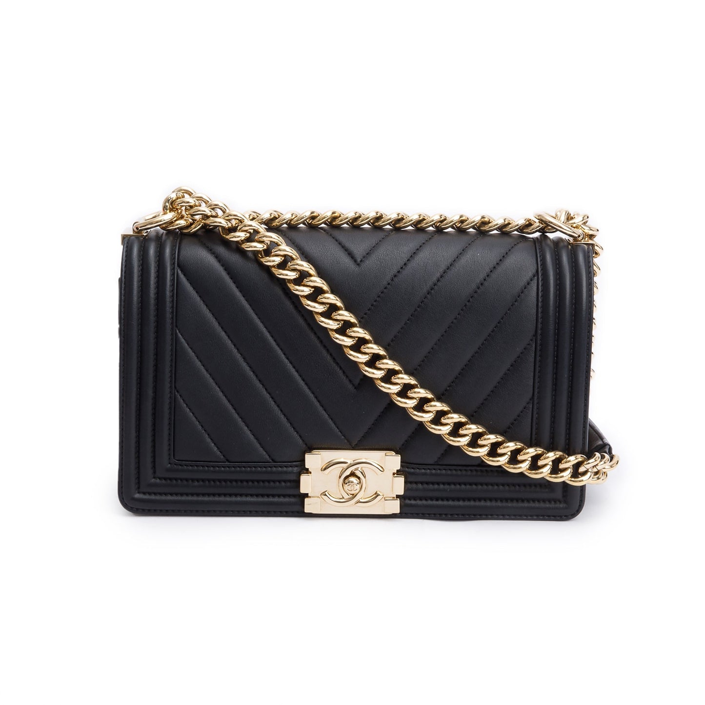 Chanel Chevron Quilted Boy Leather Lambskin Black Travel Bag Authenticity Card