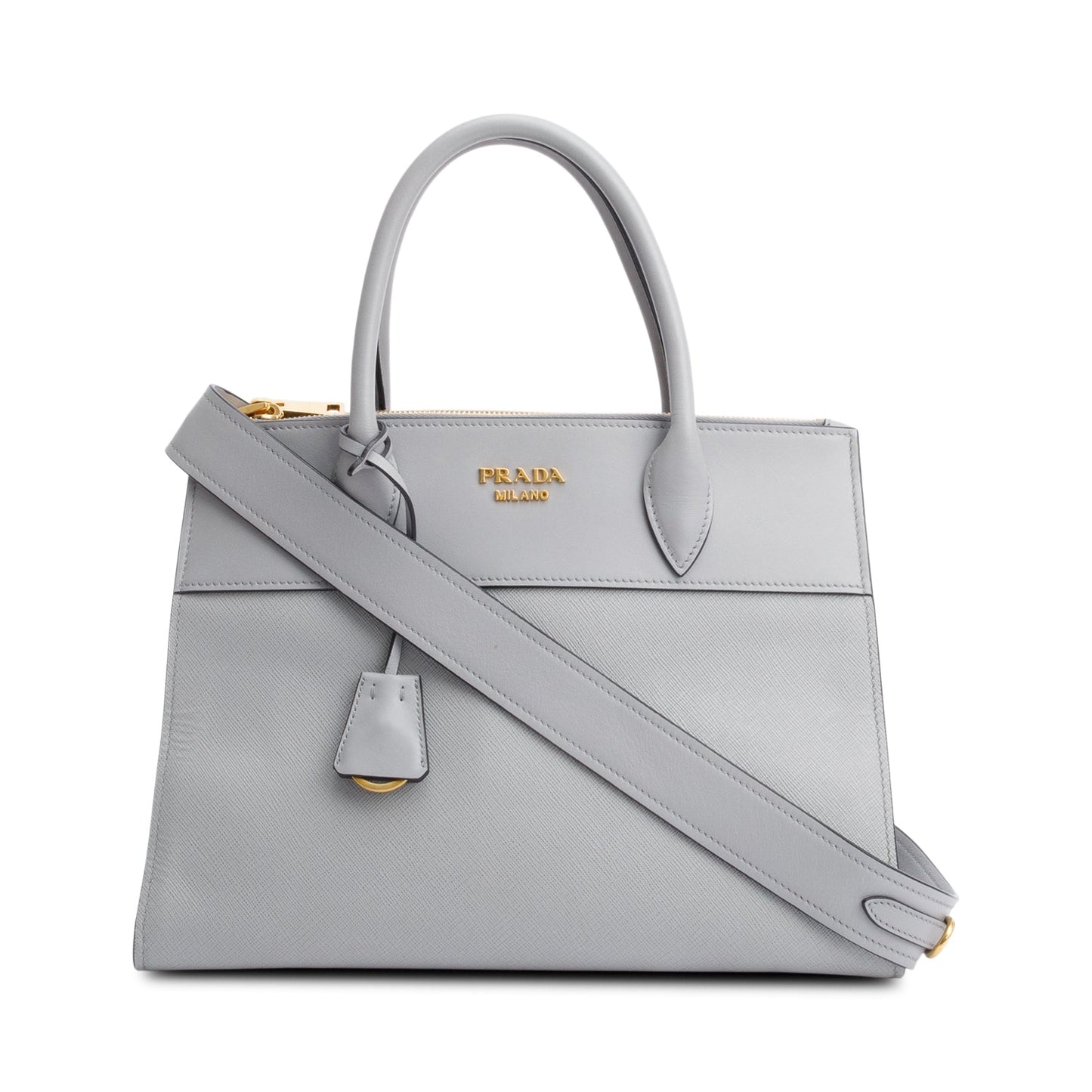 Prada Grey Saffiano & City Calf Paradigme Tote Leather Small Tote Bag