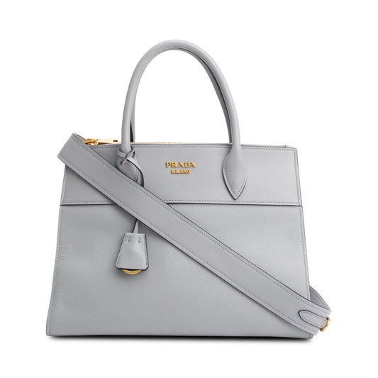 Prada Grey Saffiano & City Calf Paradigme Tote Leather Small Tote Bag