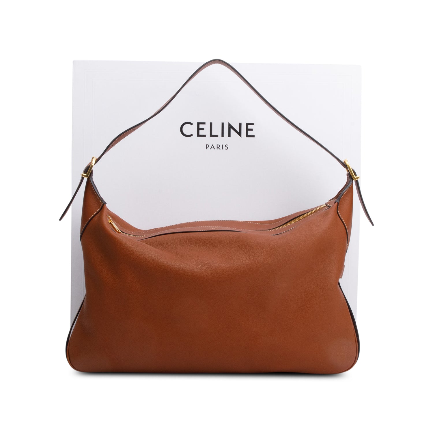 Celine Supple Calfskin Romy Hobo Bag Leather Brown Travel Bag