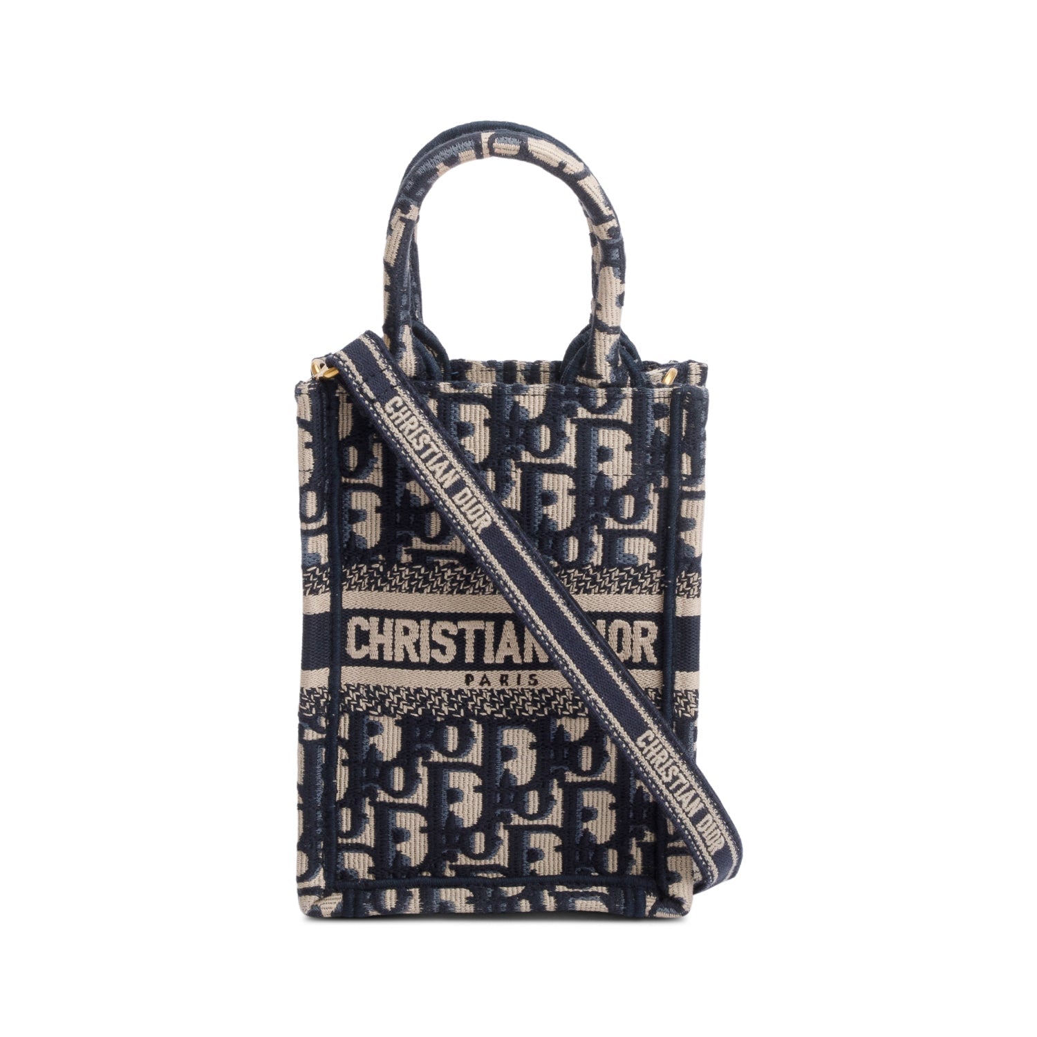 Dior Christian Oblique Embroidery Vertical Book Tote Handbag Blue Mini Tote Bag