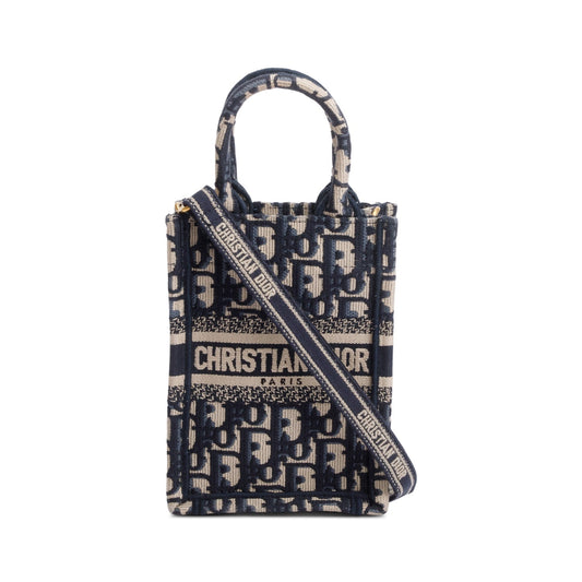 Dior Christian Oblique Embroidery Vertical Book Tote Handbag Blue Mini Tote Bag