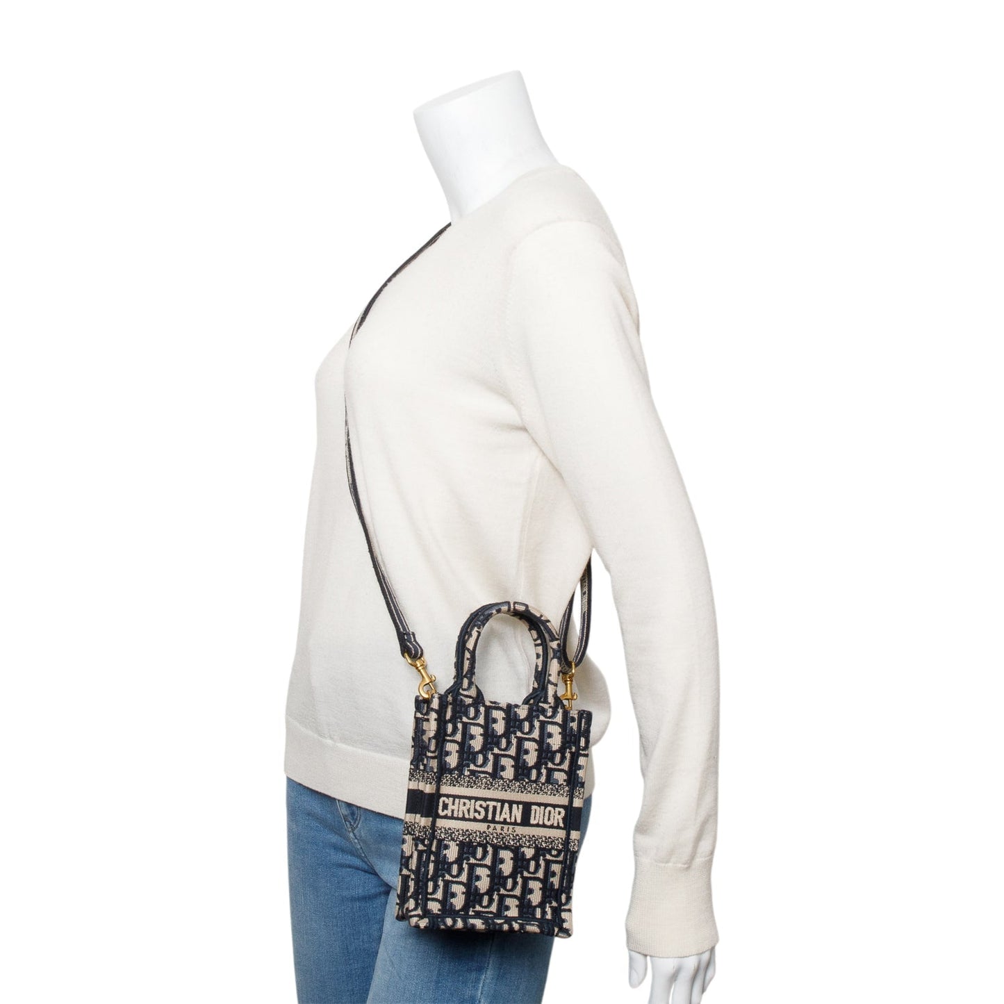 Dior Christian Oblique Embroidery Vertical Book Tote Handbag Blue Mini Tote Bag