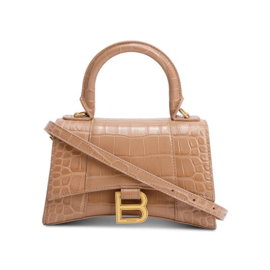 Balenciaga Croc Embossed Xs Hourglass Top Handle Bag Leather Beige Travel Bag