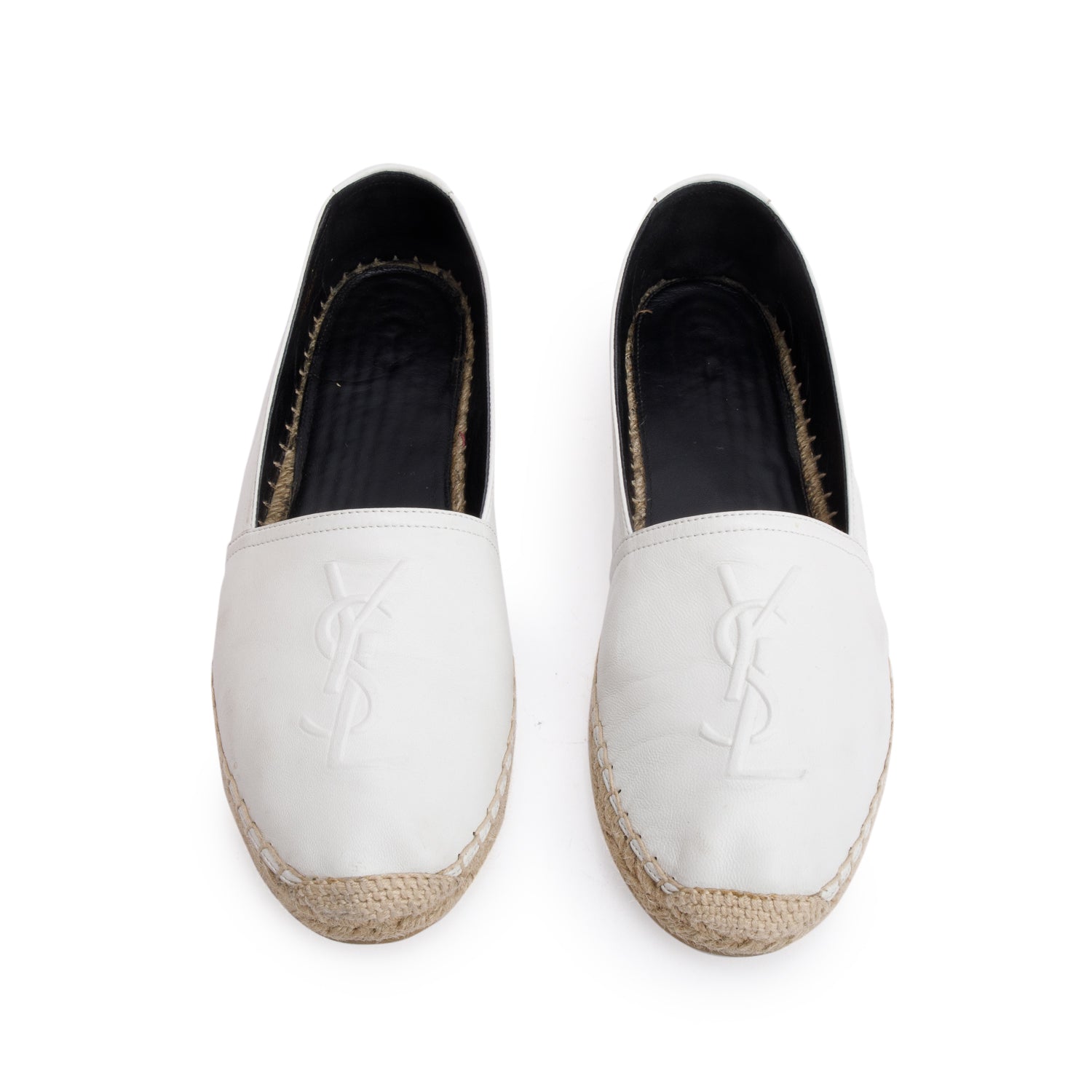 YSL Saint Laurent Lambskin Espadrilles Size Travel Bag Leather White