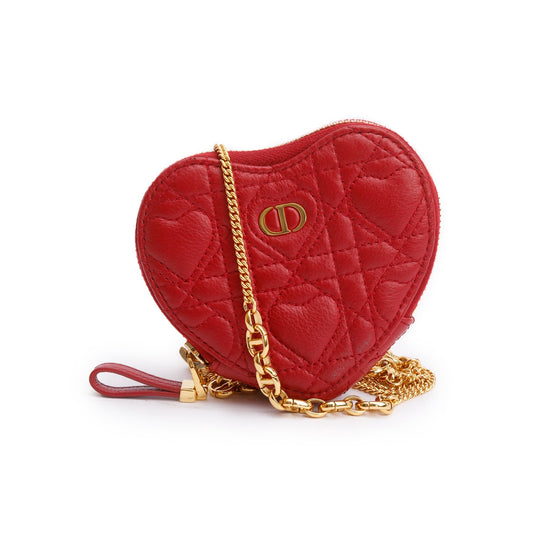Dior Christian Cannage Calfskin amour Caro Heart Pouch Leather Red Travel Bag