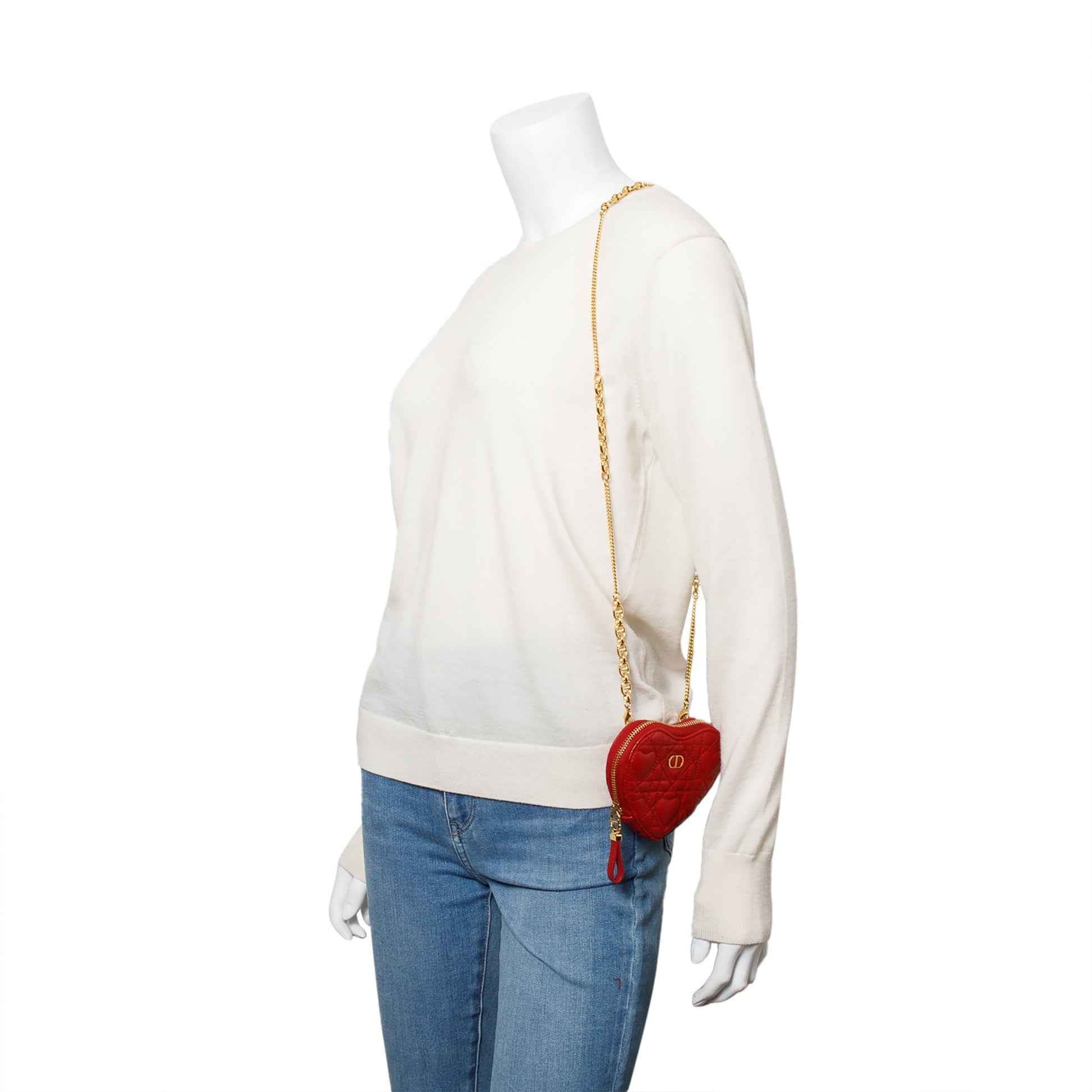 Dior Christian Cannage Calfskin amour Caro Heart Pouch Leather Red Travel Bag