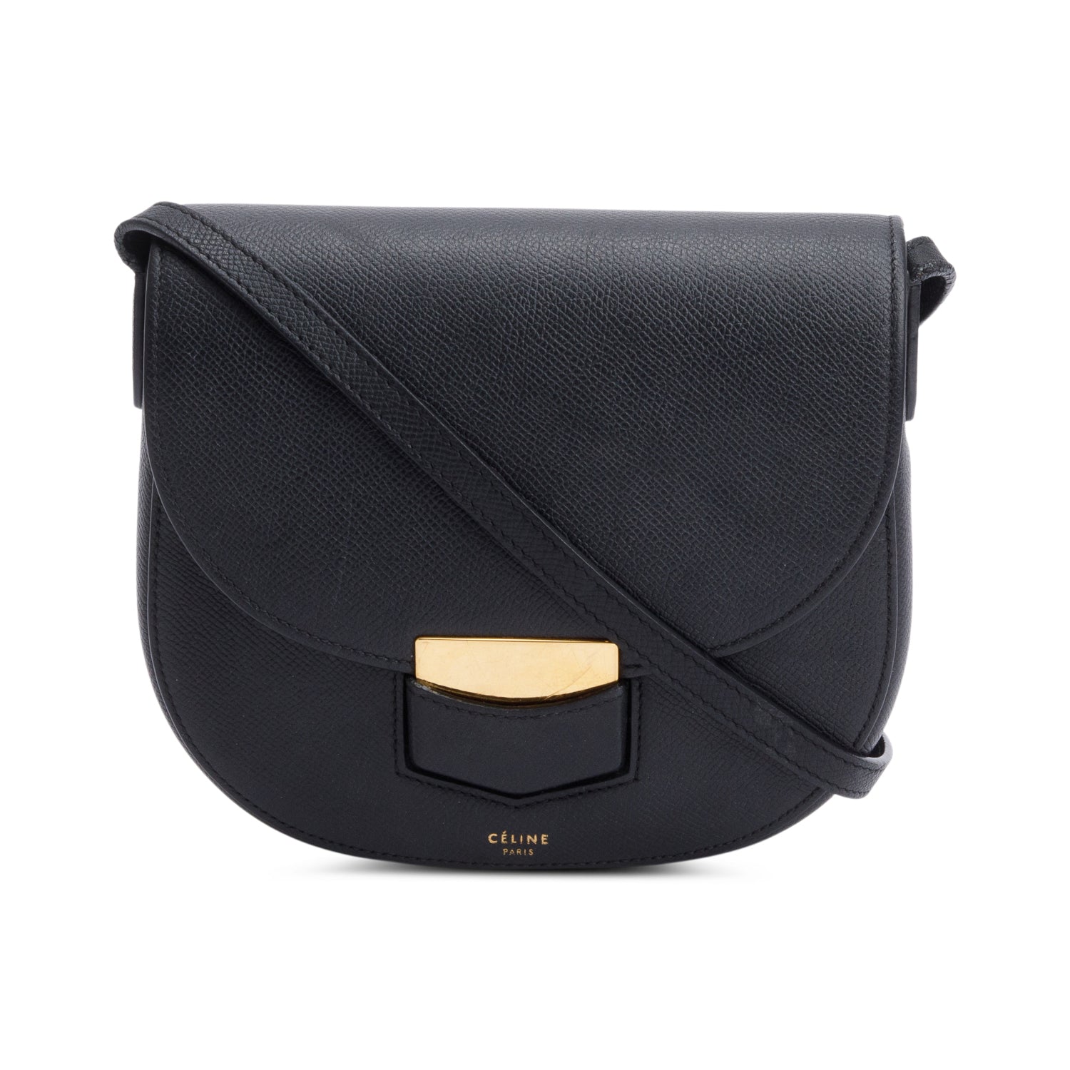 Celine Grained Trotteur Crossbody Bag Leather Black