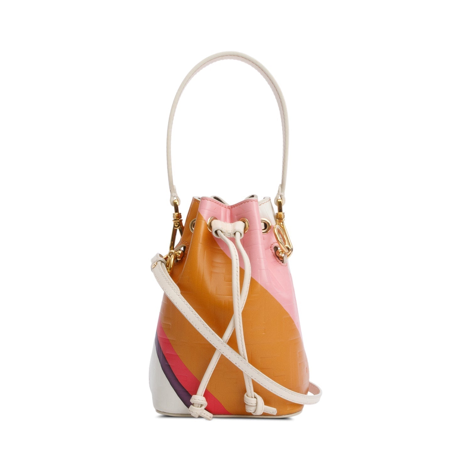 Fendi Multicolor Ff Embossed Stripe Calfskin Mon Tresor Leather Mini Bucket Bag