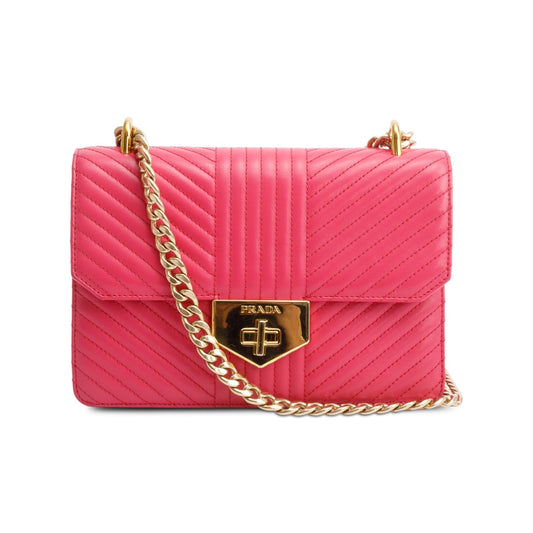 Prada Soft Calf Chevron Impunture Bag Pink Chain Travel Bag
