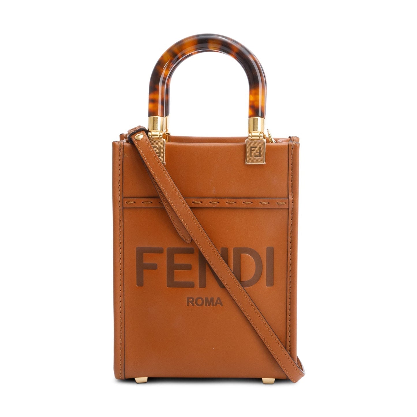 Fendi Calfskin Sunshine Shopper Tote Leather Brown Tote Bag
