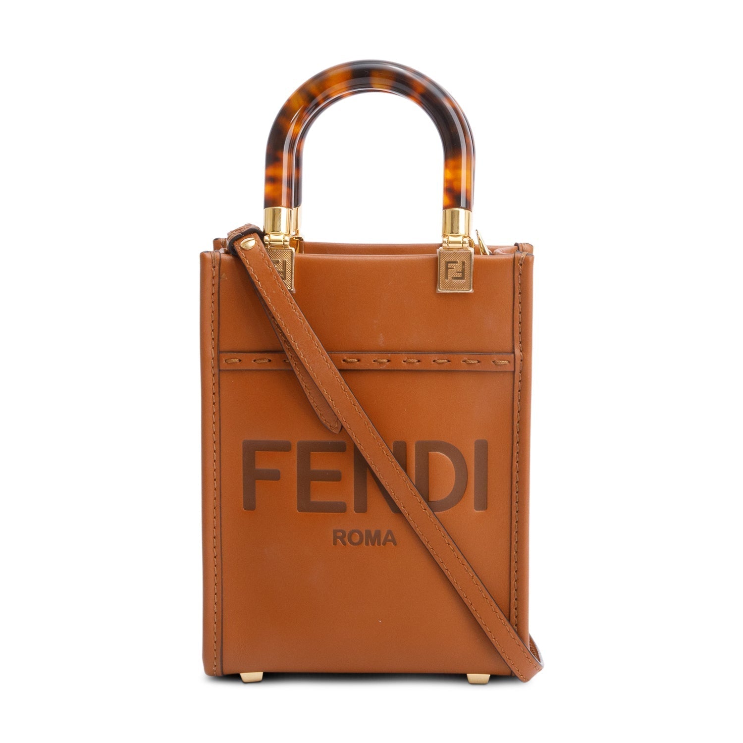 Fendi Calfskin Sunshine Shopper Tote Leather Brown Tote Bag