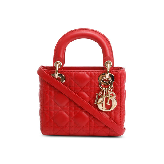 Dior Christian Cannage Lady Bag Leather Red Travel Bag