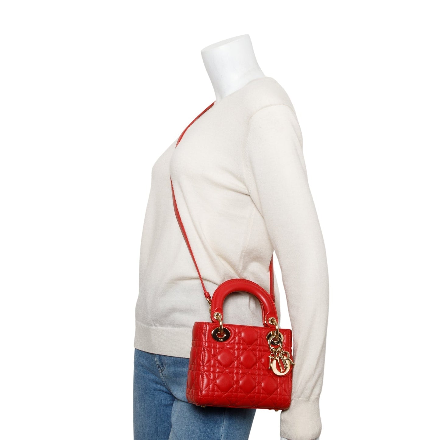 Dior Christian Cannage Lady Bag Leather Red Travel Bag