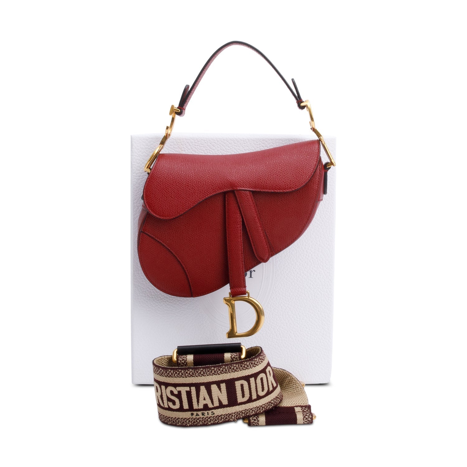 Dior Christian Grained Calfskin Saddle Bag Leather Red Travel Bag Saddle Bag