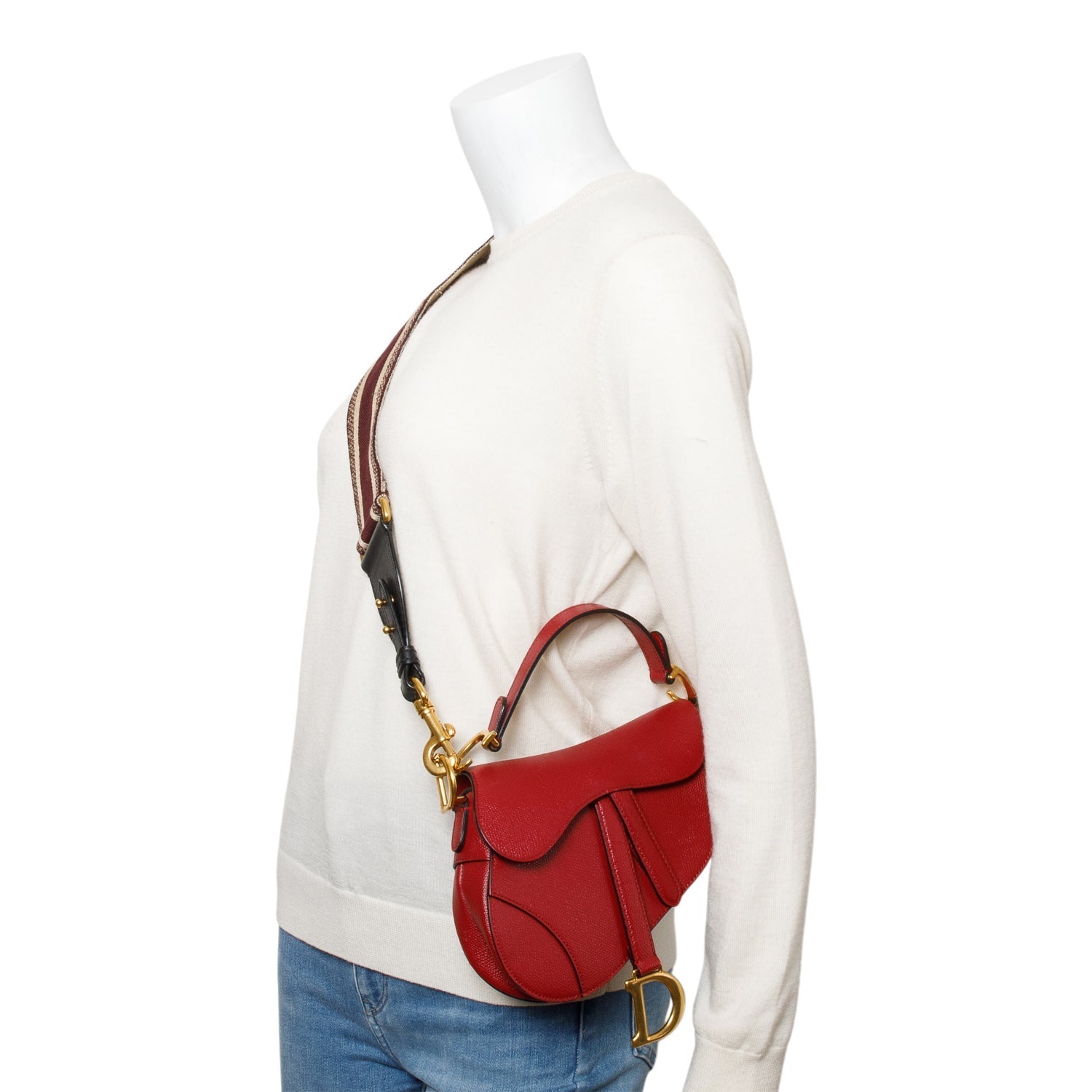 Dior Christian Grained Calfskin Saddle Bag Leather Red Travel Bag Saddle Bag