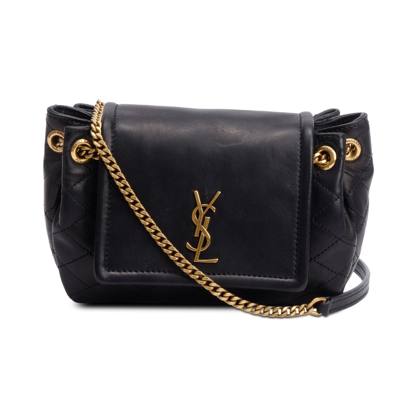 YSL Saint Laurent Lambskin Nolita Shoulder Bag Leather Black