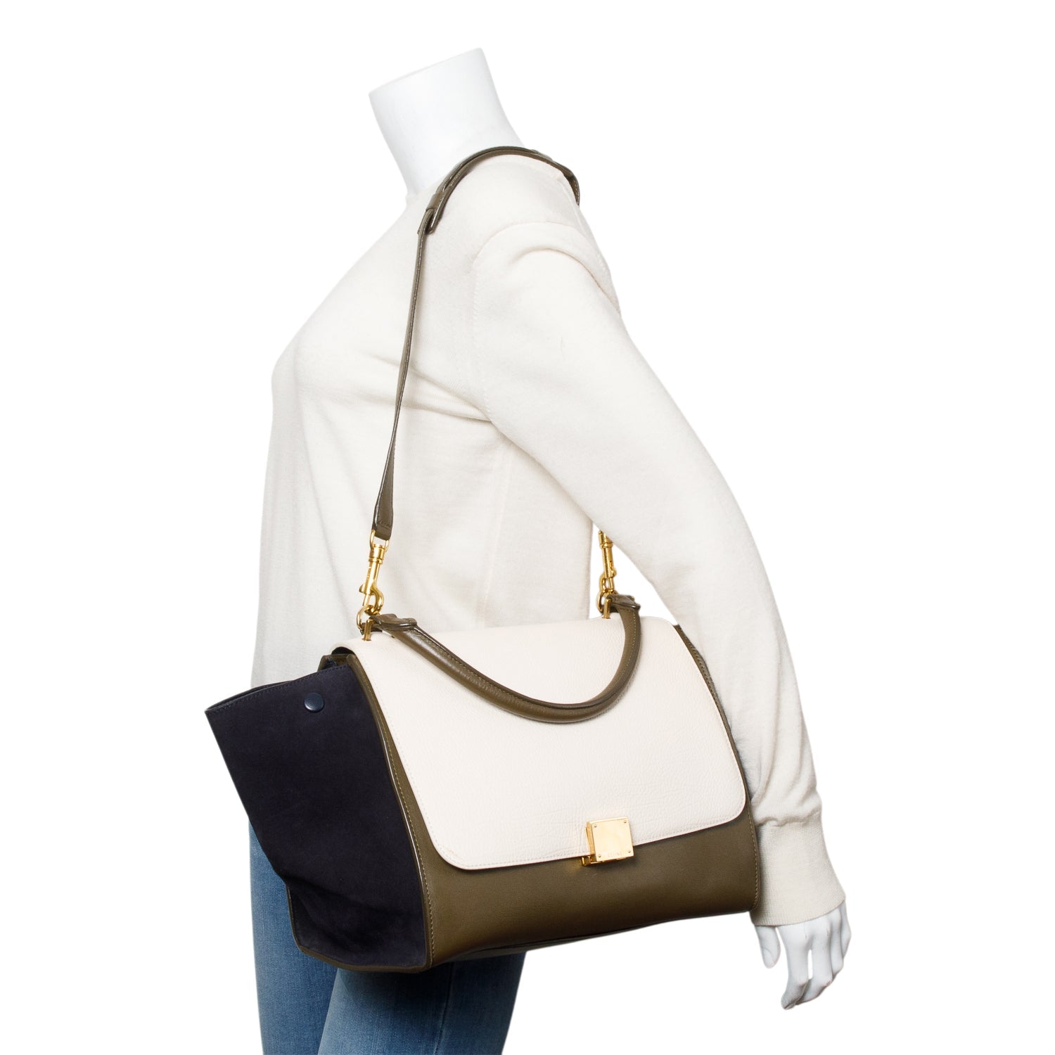 Celine Tricolor Calfskin And Trapeze Bag Leather Suede Travel Bag