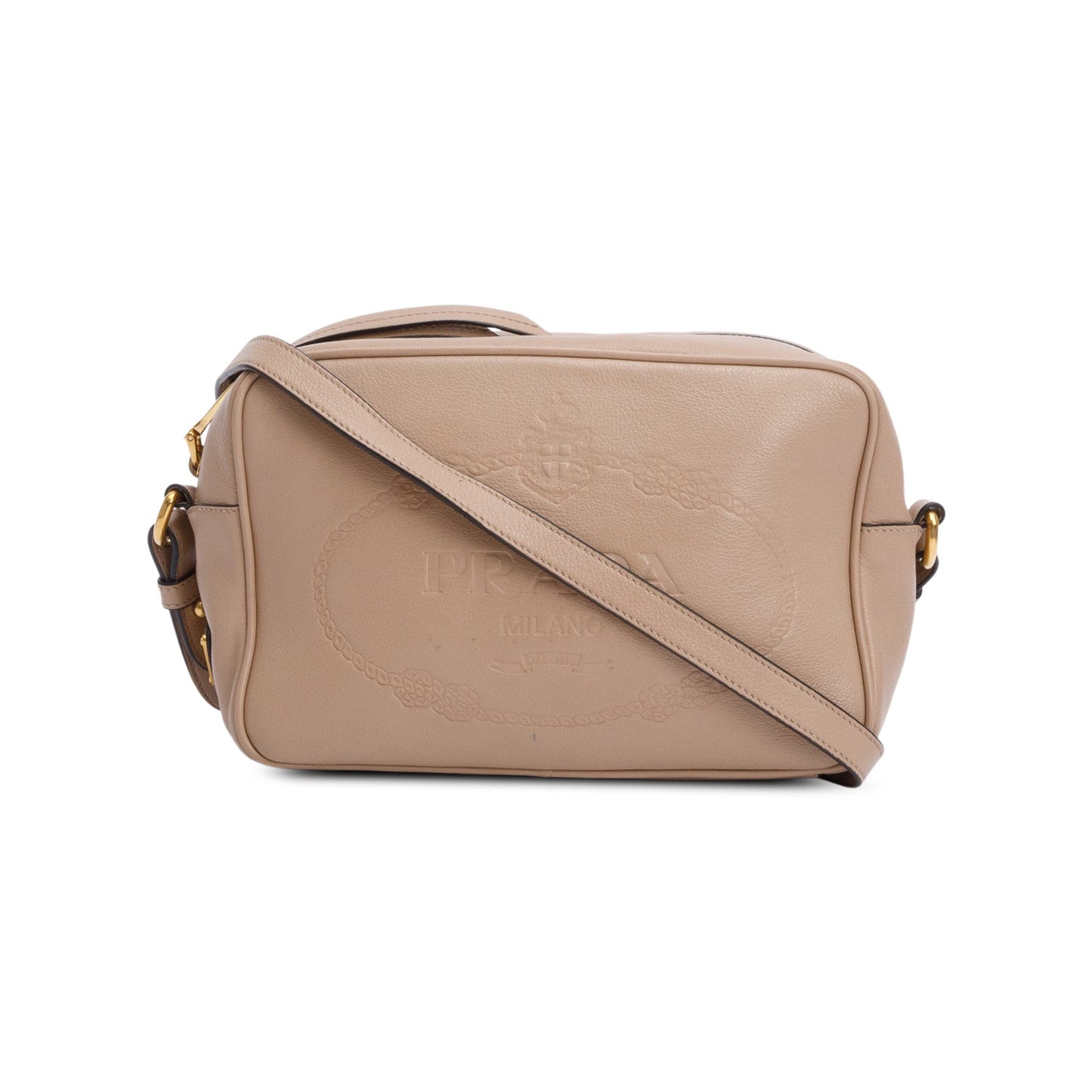 Prada Glace Calf Camera Crossbody Bag Leather Beige