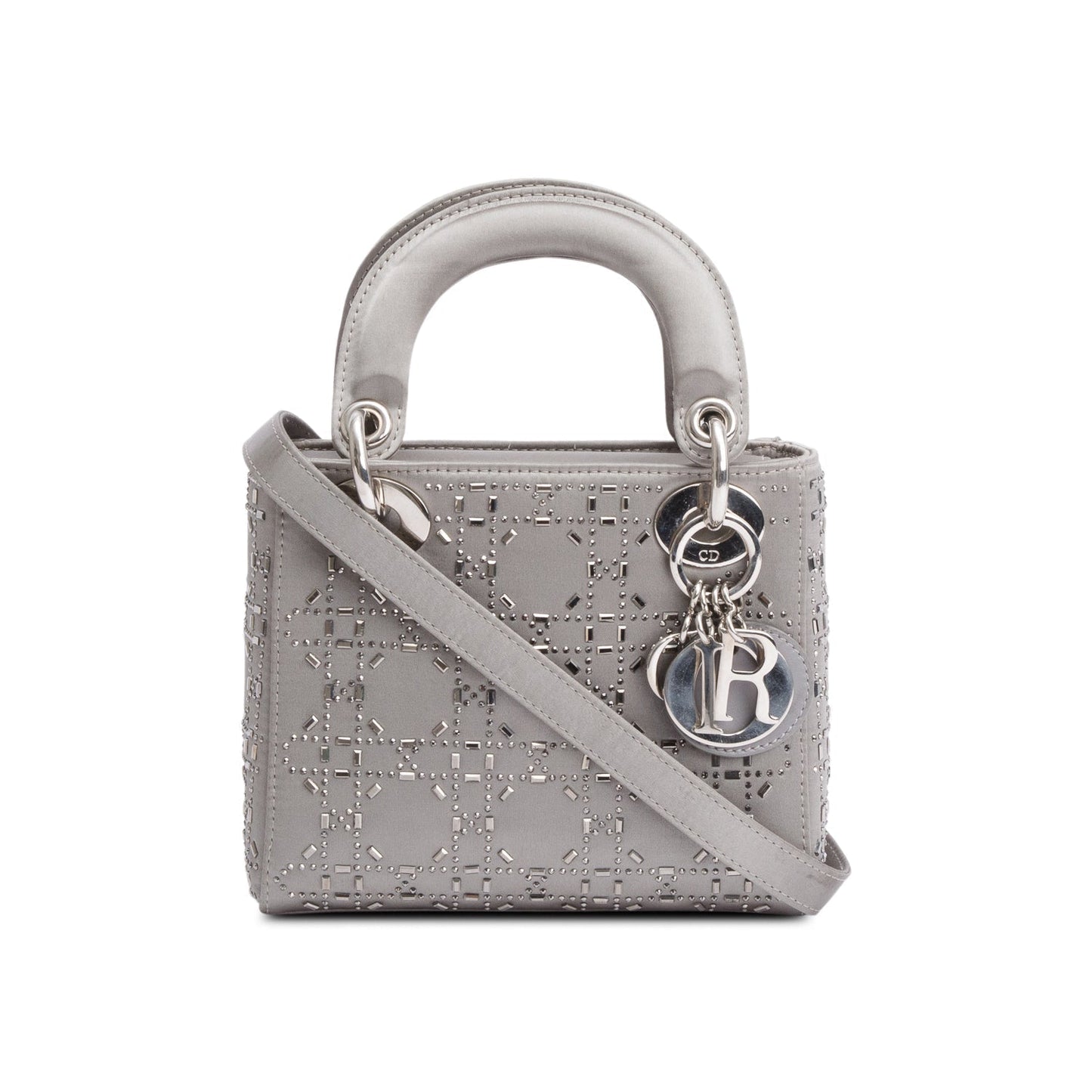 Dior Christian Grey Cannage Crystal Embellished Lady Bag Satin Mini Travel Bag