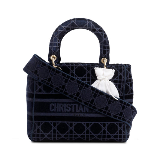 Dior Christian Navy Toile De Jouy Embroidery Lady Medium Travel Bag