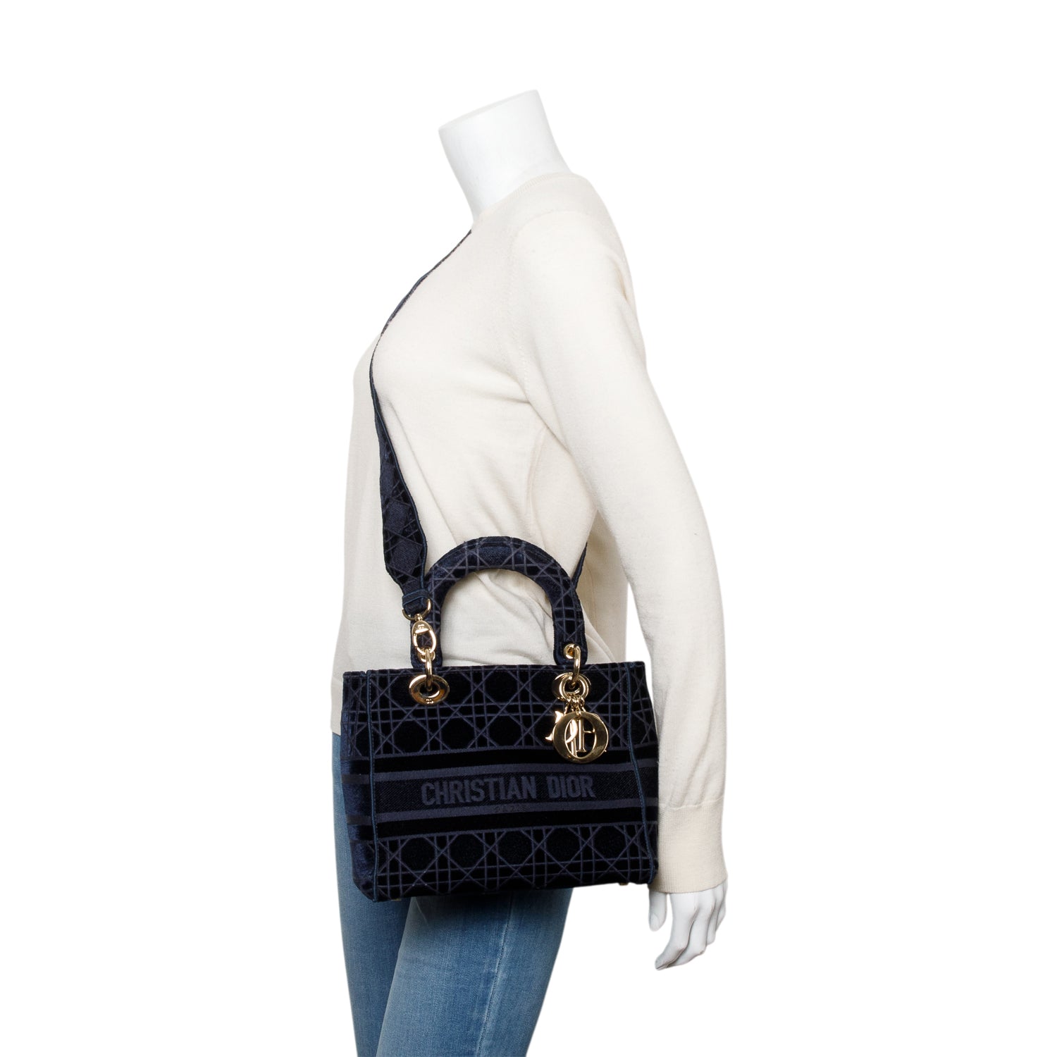Dior Christian Navy Toile De Jouy Embroidery Lady Medium Travel Bag