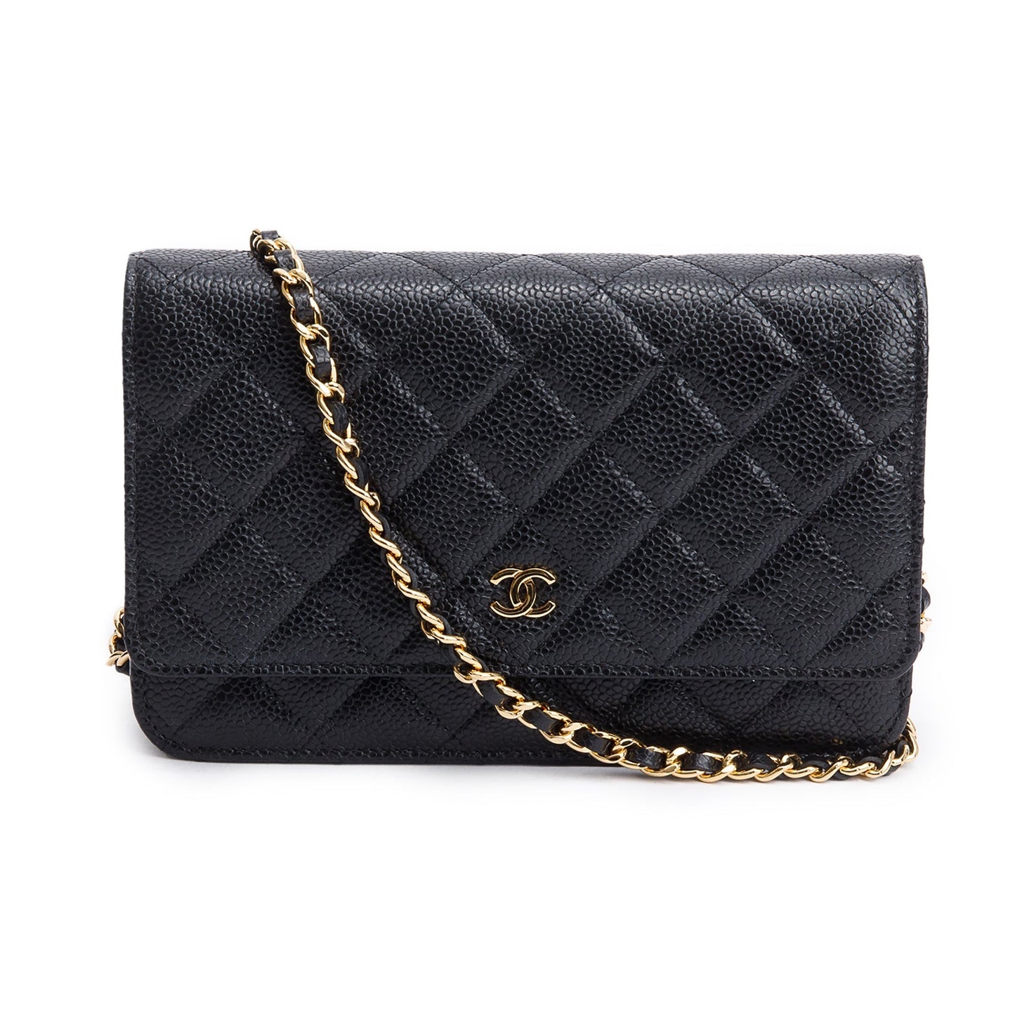 Chanel Quilted Caviar Classic on Leather Black Wallet Case Box Receipt