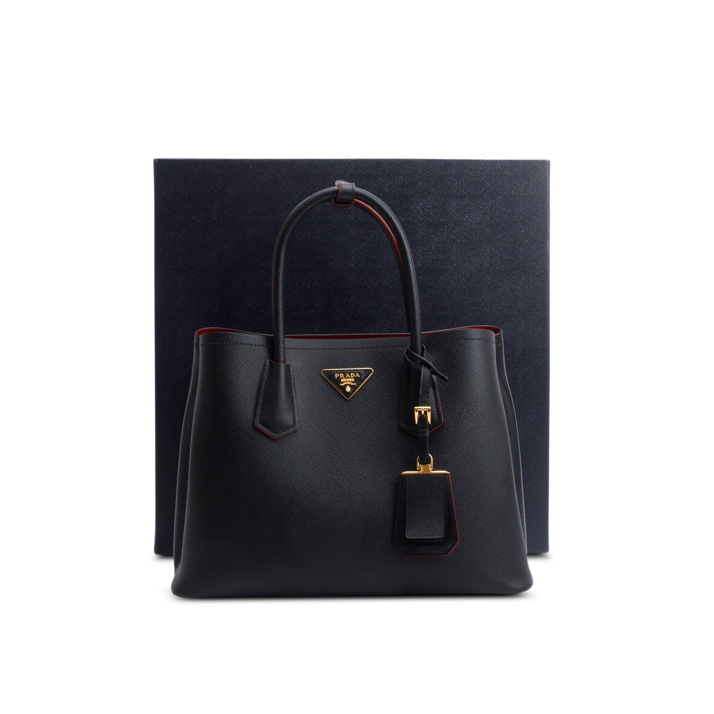 Prada Saffiano Lux Cuir Double Tote Handbag Black Medium Tote Bag