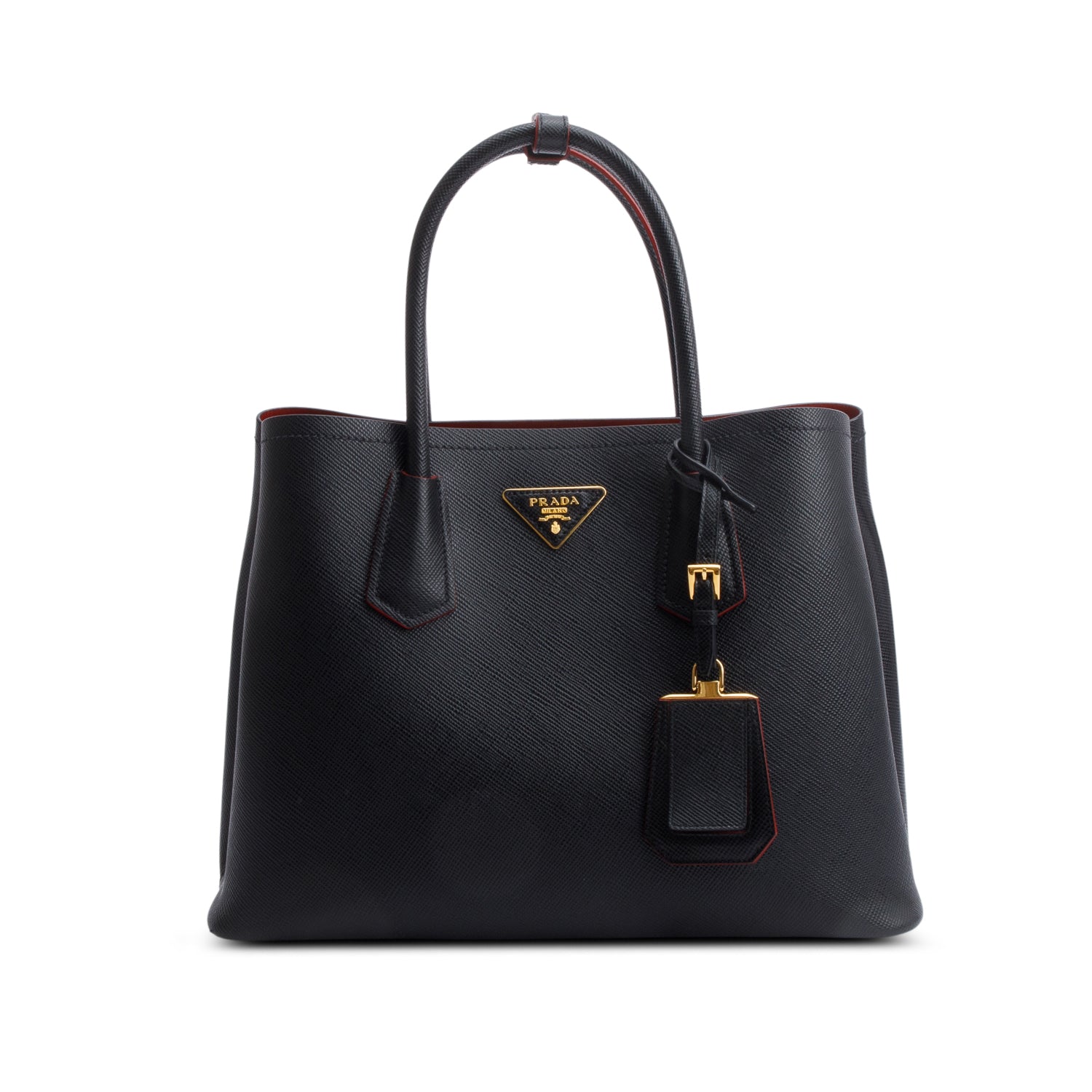 Prada Saffiano Lux Cuir Double Tote Handbag Black Medium Tote Bag