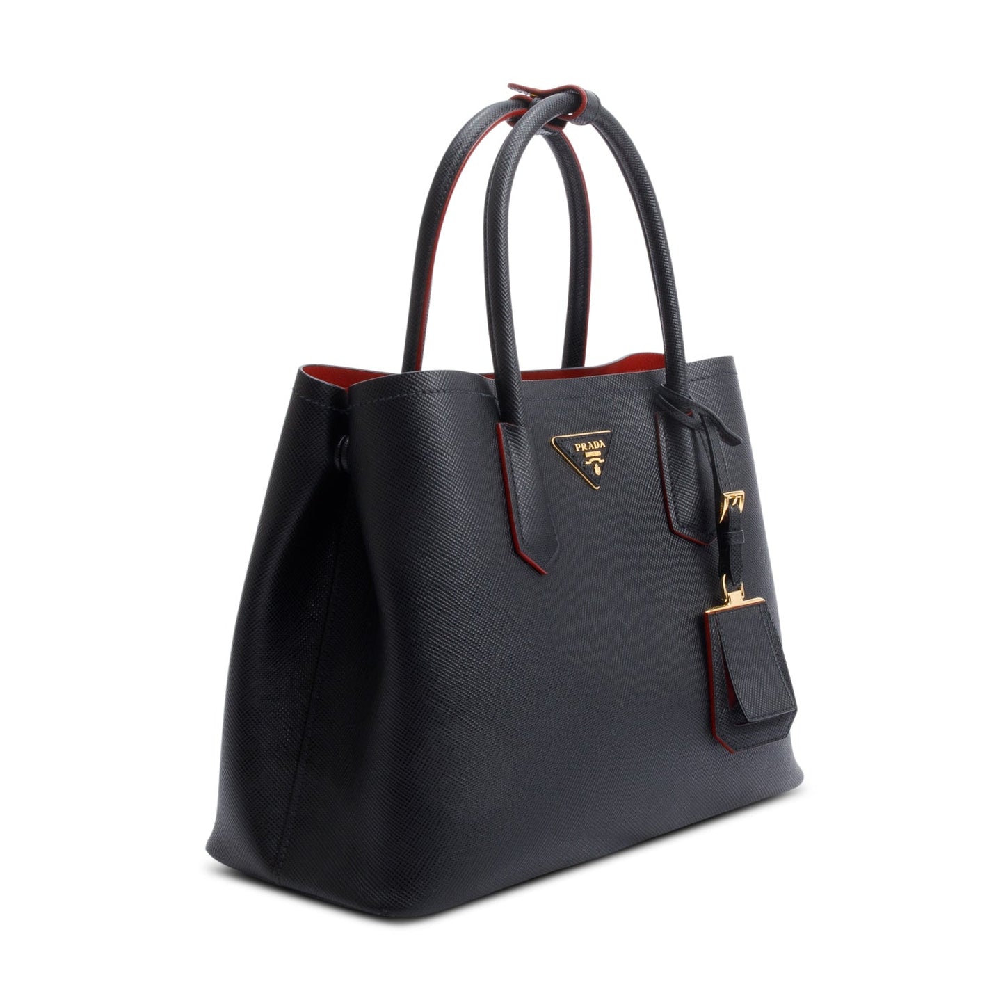 Prada Saffiano Lux Cuir Double Tote Handbag Black Medium Tote Bag