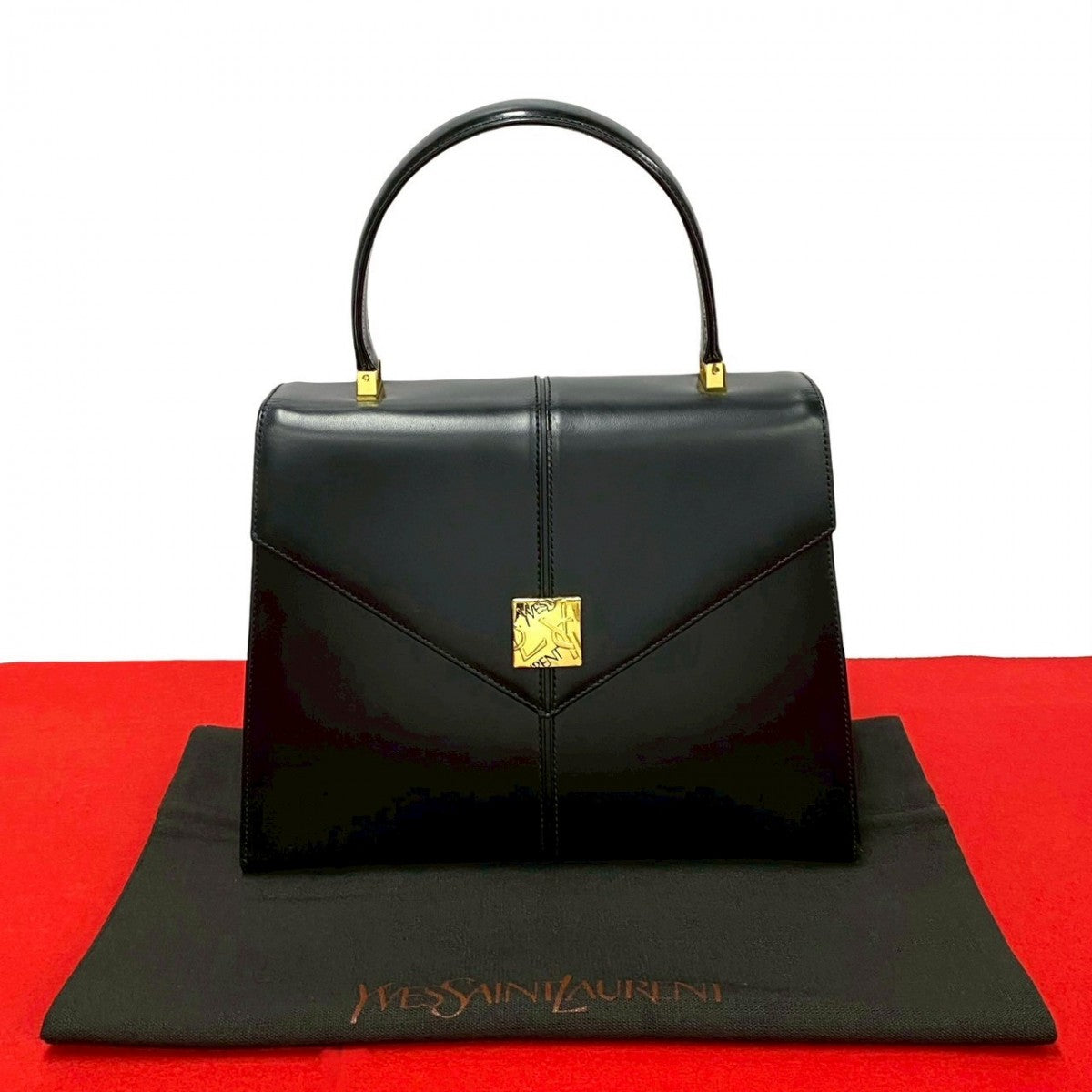 YSL Saint Laurent Handbag Logometal Women Leather Black Travel Bag