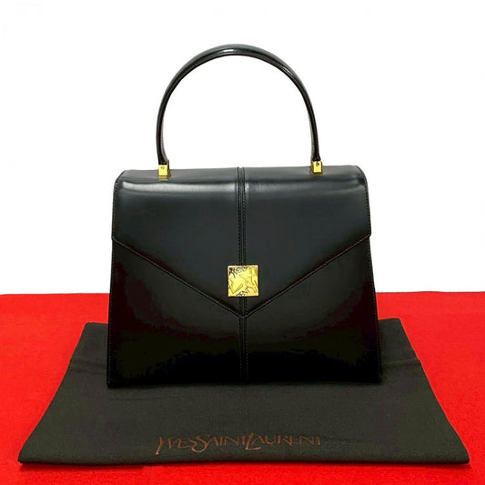 YSL Saint Laurent Handbag Logometal Women Leather Black Travel Bag