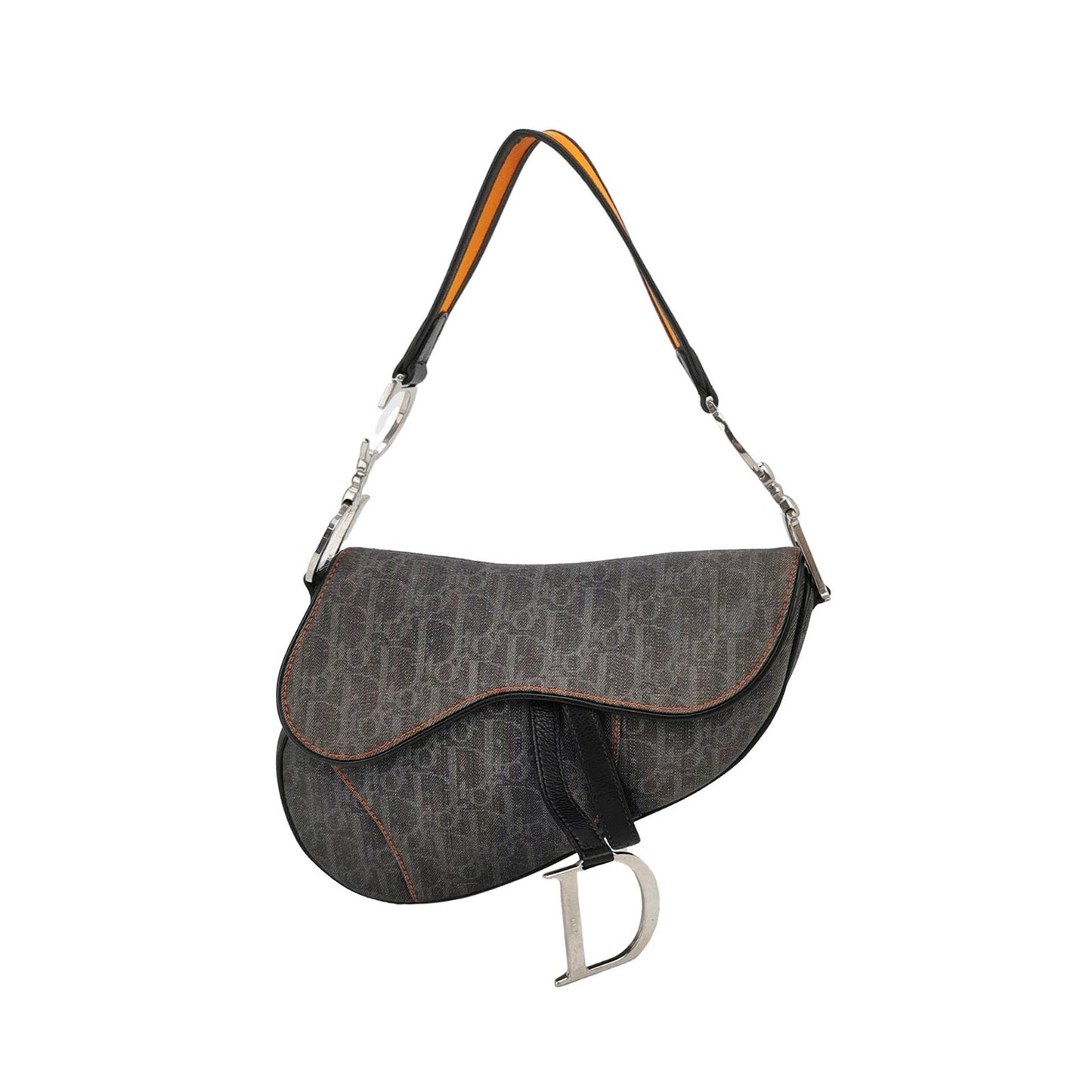 Dior Saddle Oblique With Orange Trim Handbag Black Travel Bag
