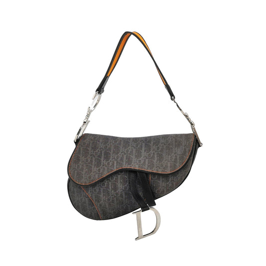 Dior Saddle Oblique With Orange Trim Handbag Black Travel Bag