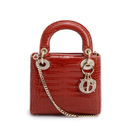Dior Christian Crocodile Crystal Embellished Lady Bag Red Mini Travel Bag