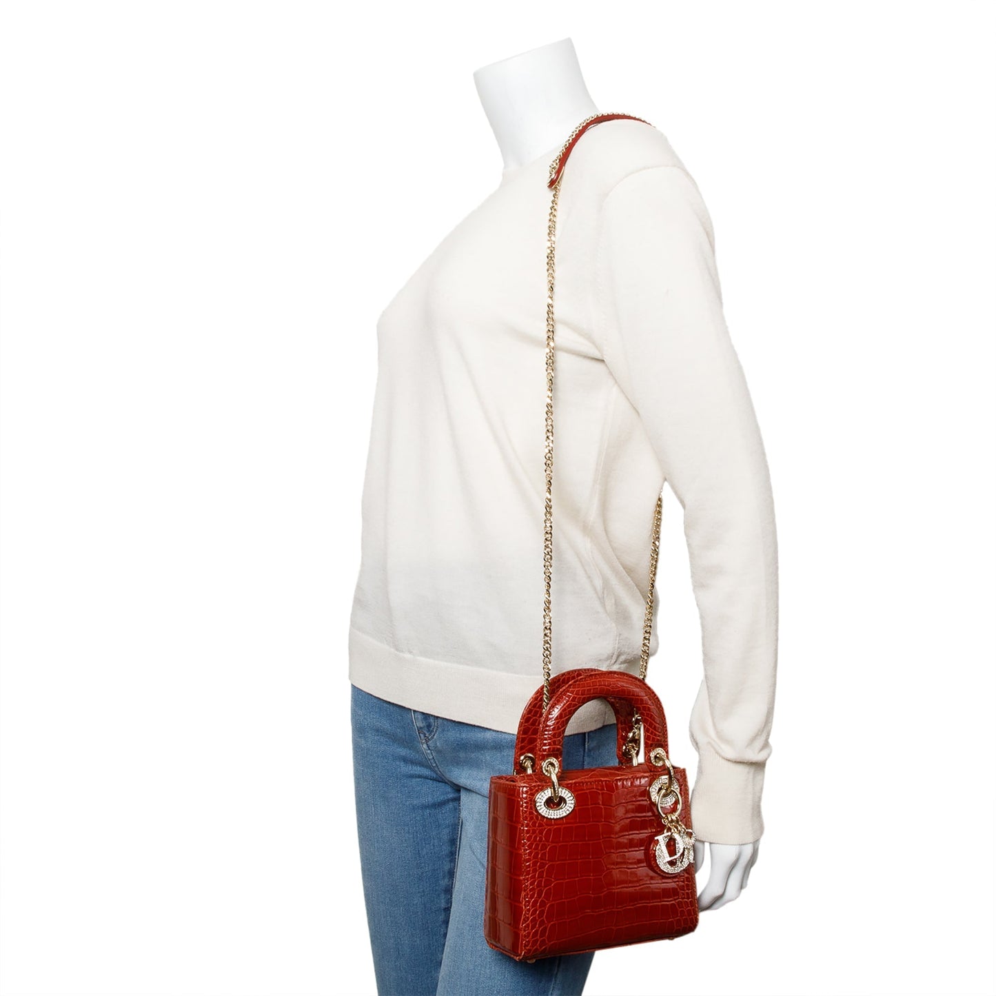 Dior Christian Crocodile Crystal Embellished Lady Bag Red Mini Travel Bag
